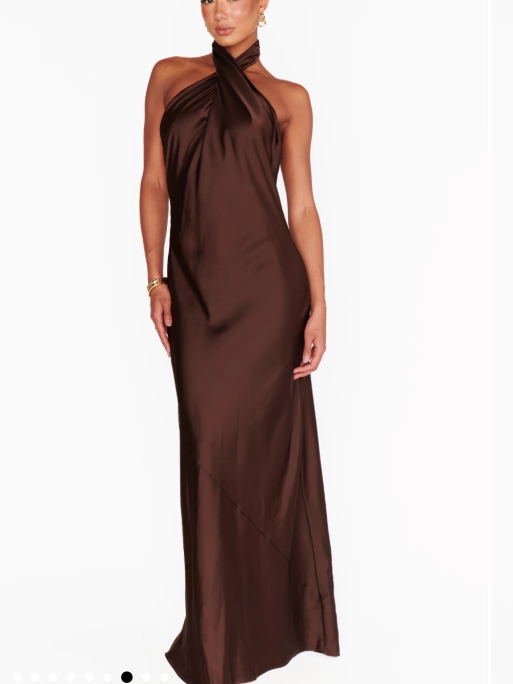 Show Me Your Mumu Jasmine Halter Maxi Dress in Chocolate Luxe Satin